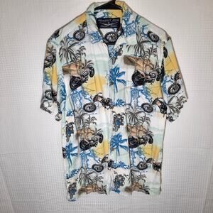 Newport Blue M Shirt Men's Hawaiian Motorcycle Palm Tree Cotton Rayon Aloha